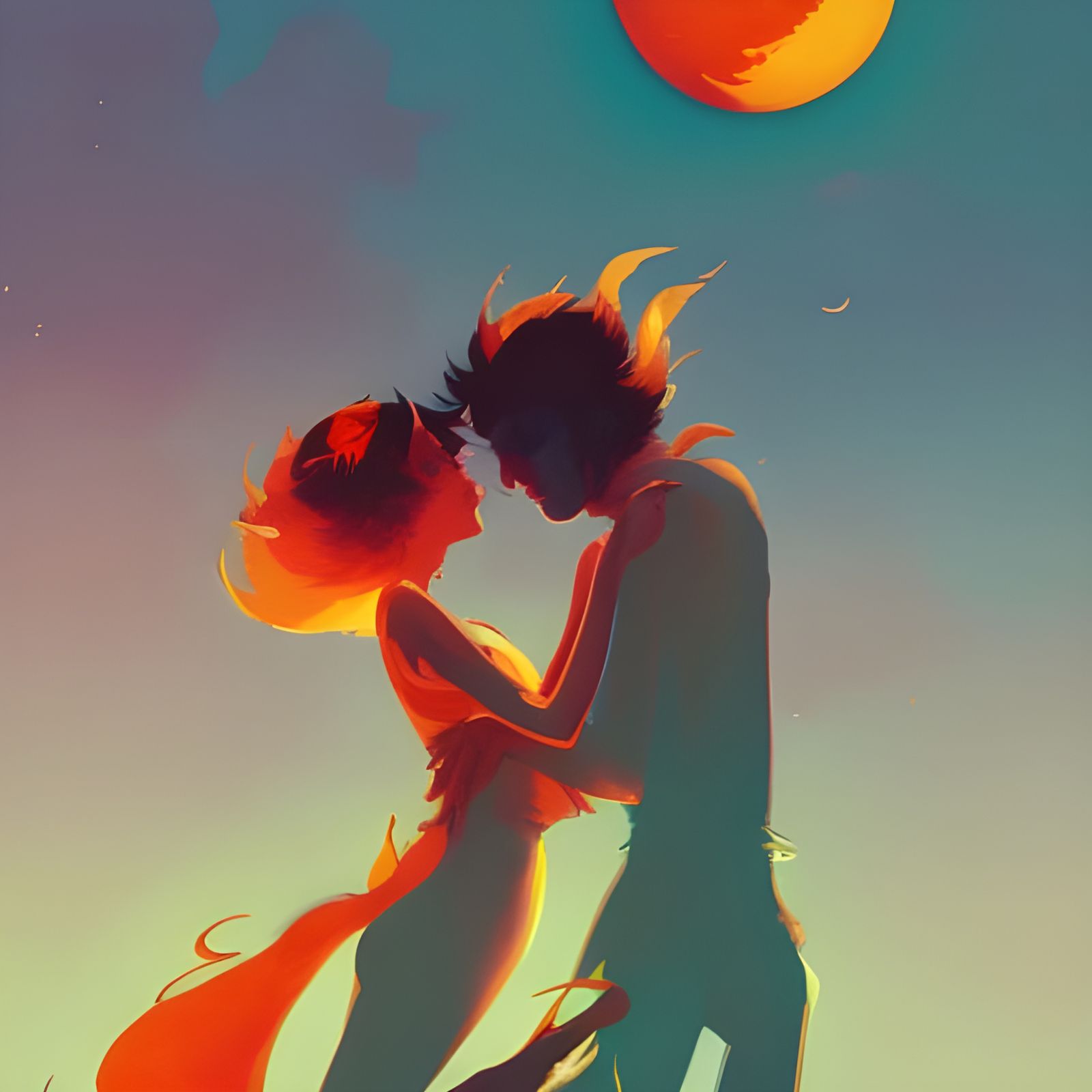 Flaming Lovers Dancing Under the Moon