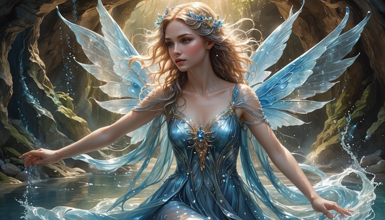 Ethereal Water Fairy Casting Magic in Cavern