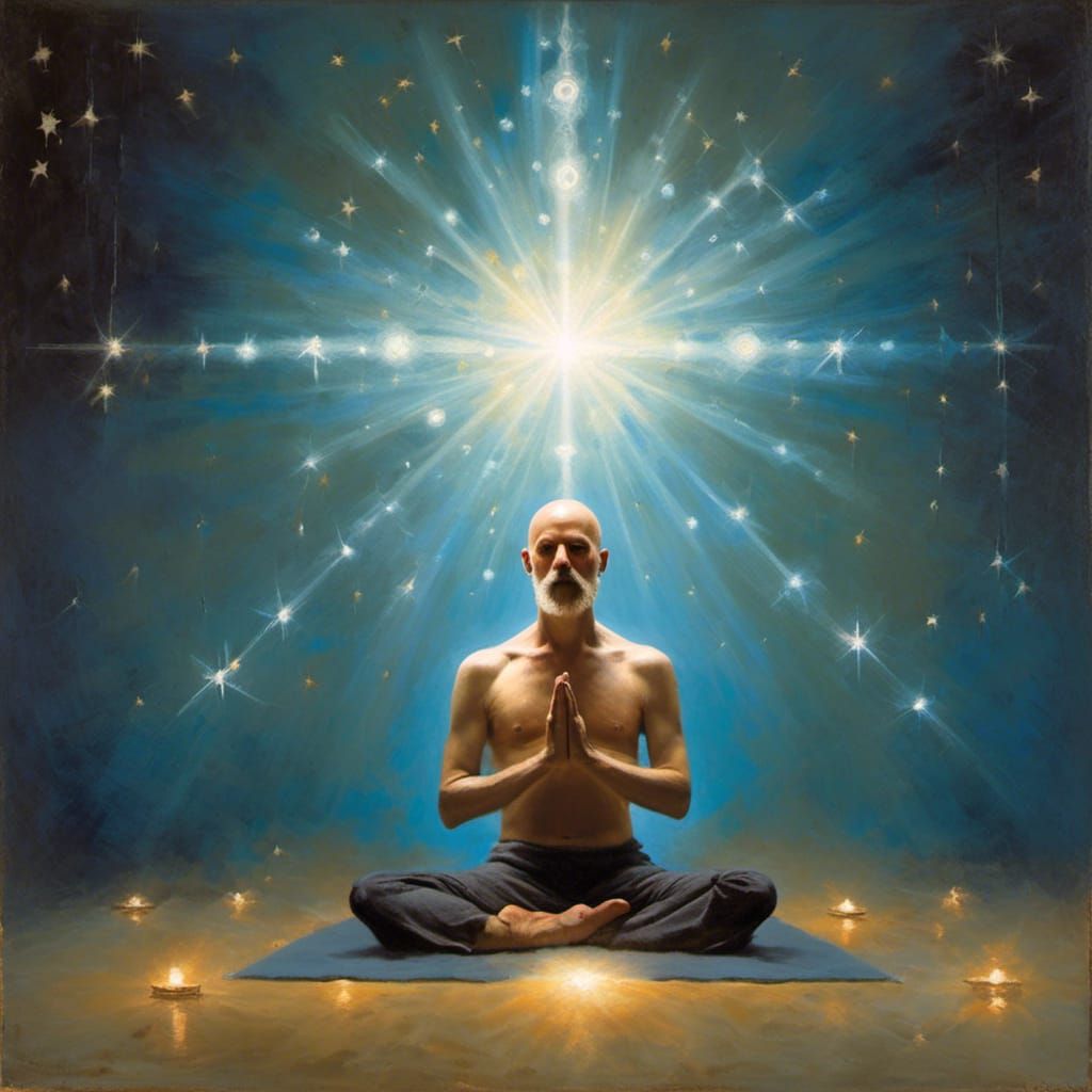 Meditating Figure Bathed in Blue Star Light