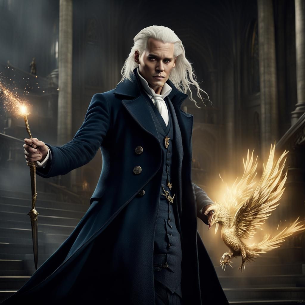 Grindelwald with Elder Wand and Phoenix, Detailed Matte Pain...