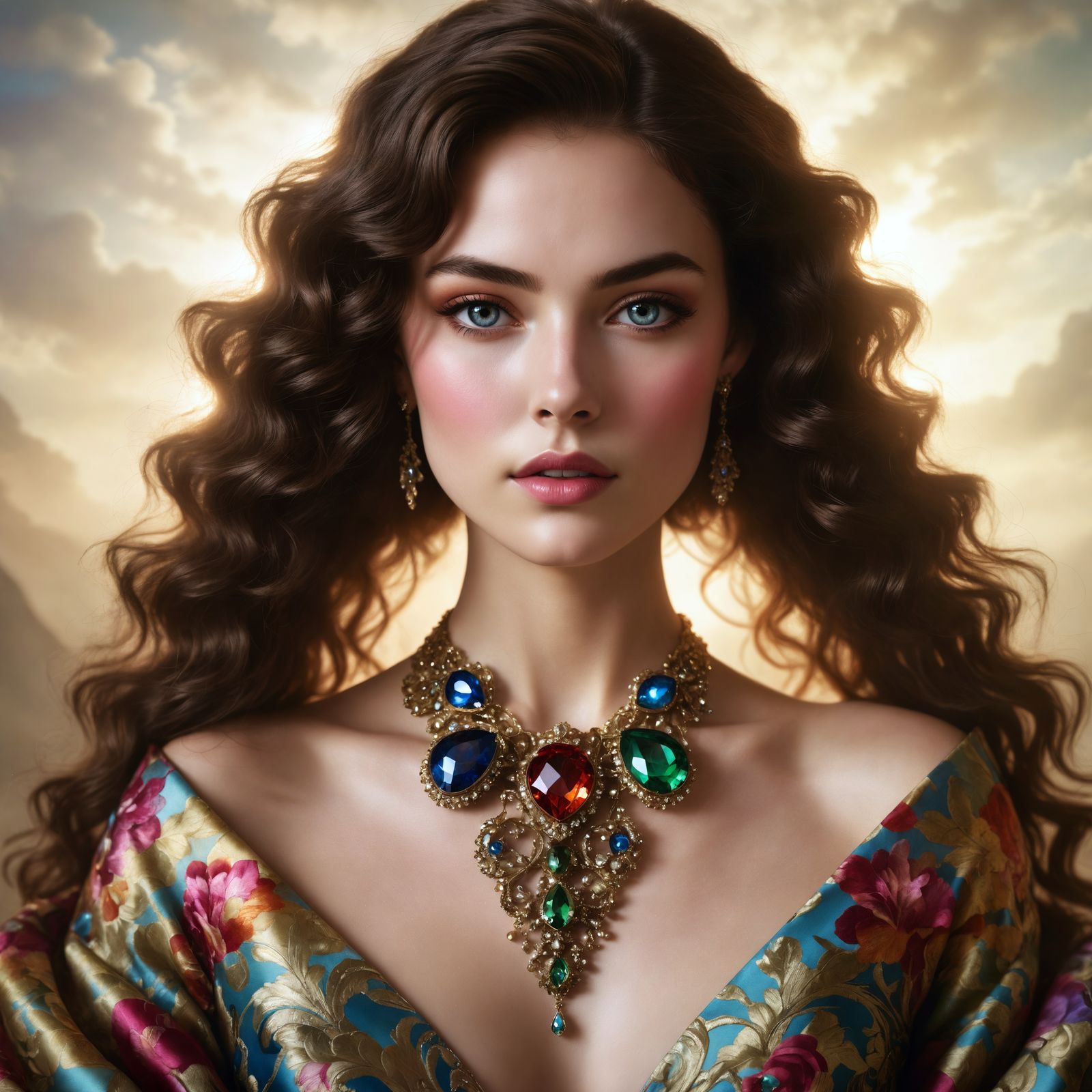 Radiant Woman with Emerald Eyes: A Digital Portrait