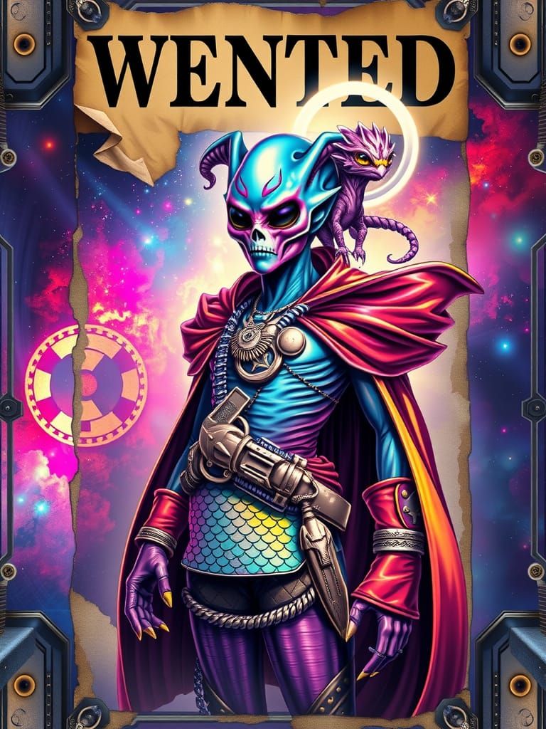Cosmic Alien Pirate on 'Wanted' Poster