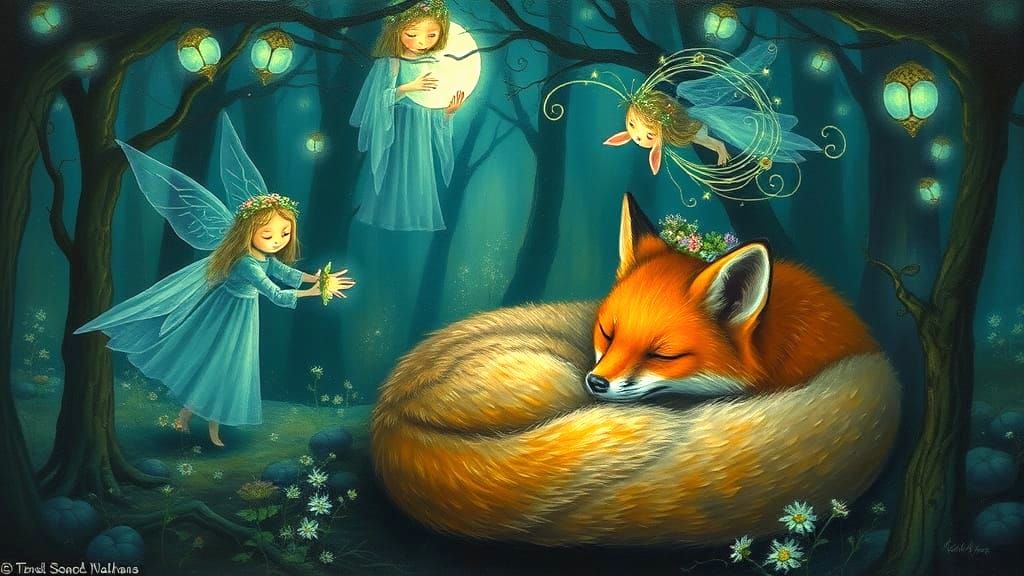 Enchanting Forest Spirits With Glowing Fire Fox