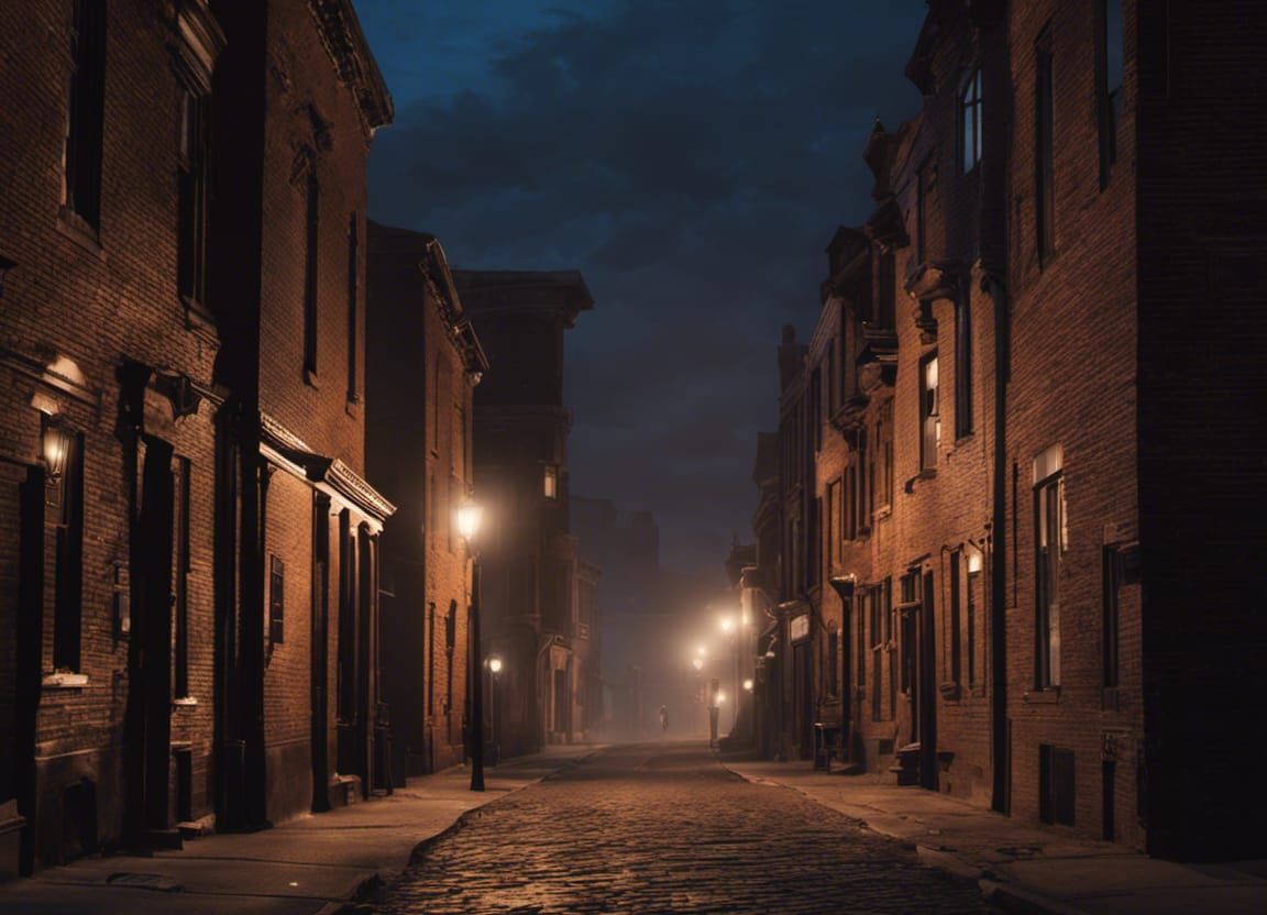 Ominous Baltimore Street Scene with Volumetric Lighting