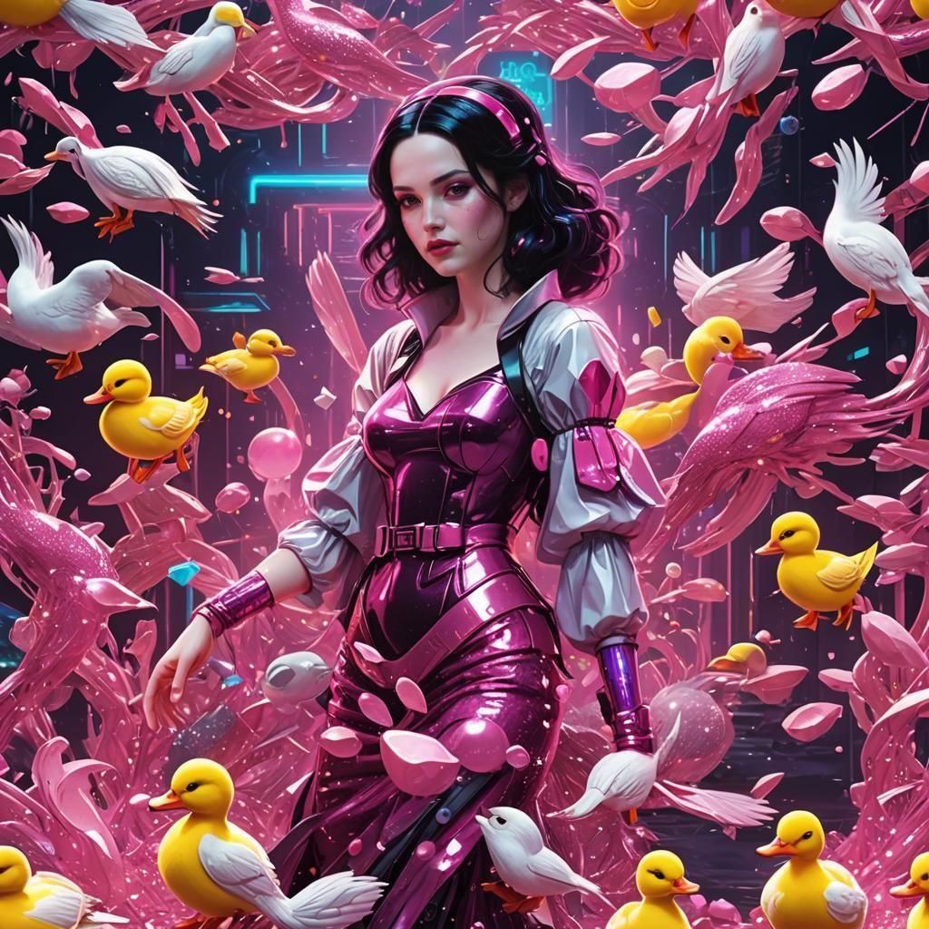 Cyberpunk Snow White Mermaid with Ducks