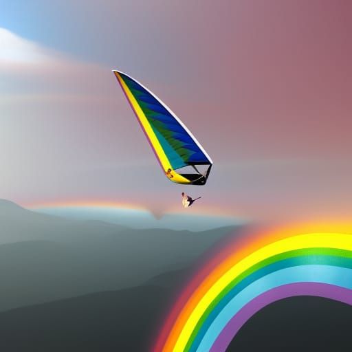 Rainbow Wing Hang-Glider in Detailed Matte Painting