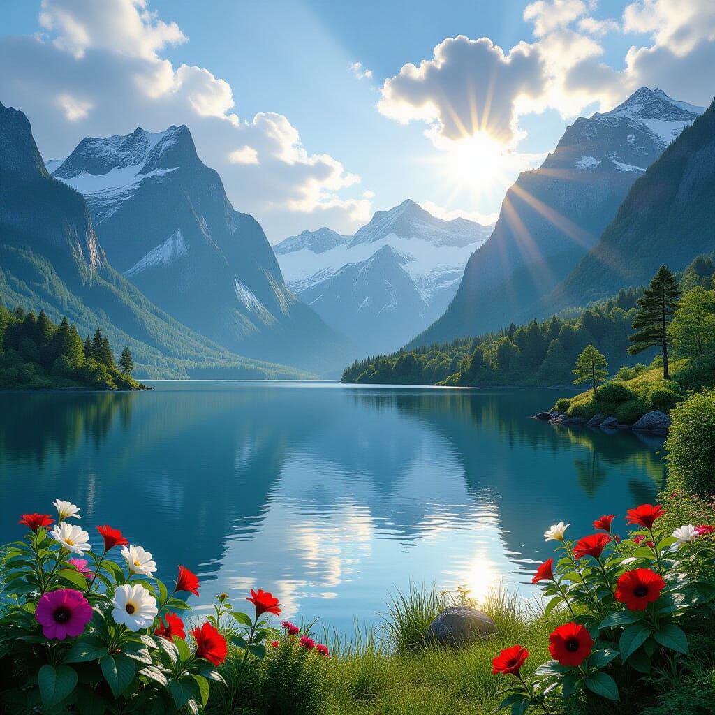 Majestic Mountain Lake Landscape in Photorealistic Style