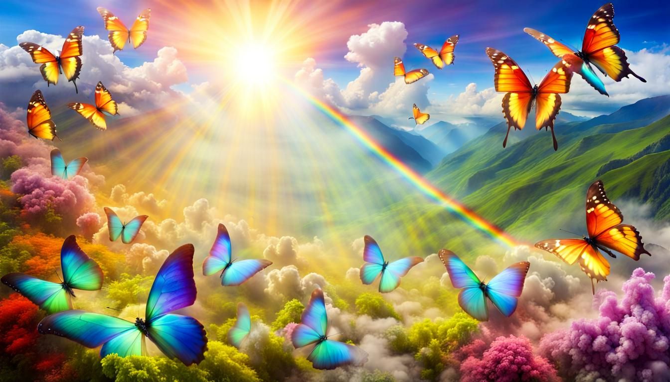 Valley of Rainbow Butterflies in Divine Light
