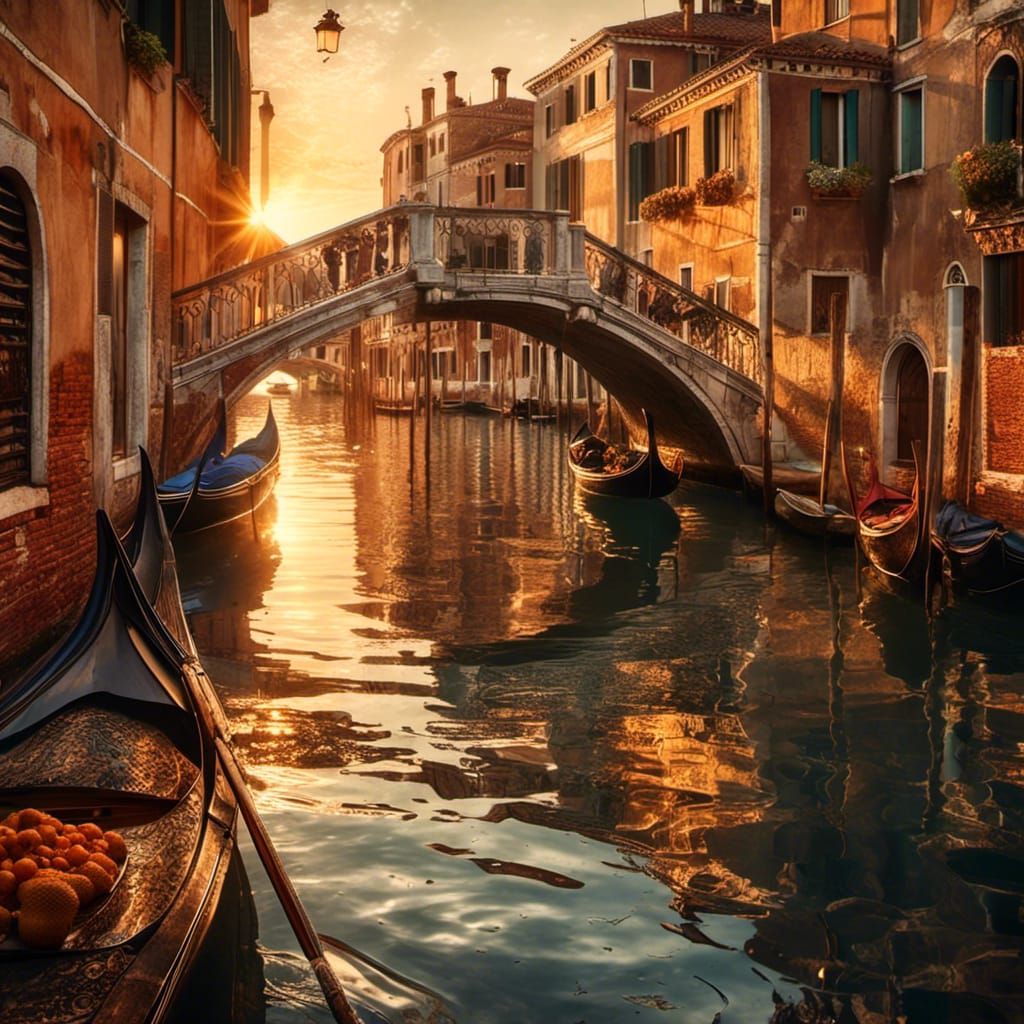 Venice Canal at Dawn: Golden Light on Ancient Architecture