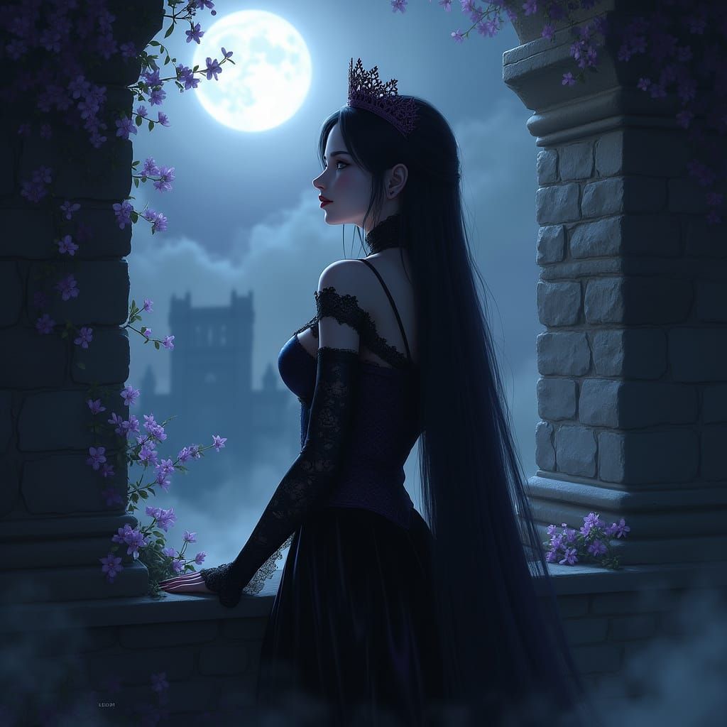 Vampire Countess in Gothic Setting, Hyperrealistic Style