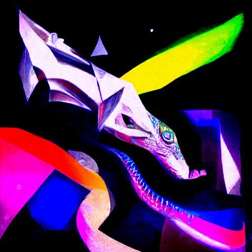 Neon Galaxy Dragon in Cubist Style