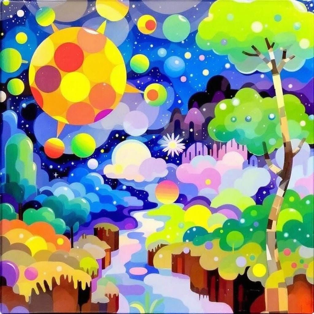 Vibrant Surreal Reverse Glass Painting