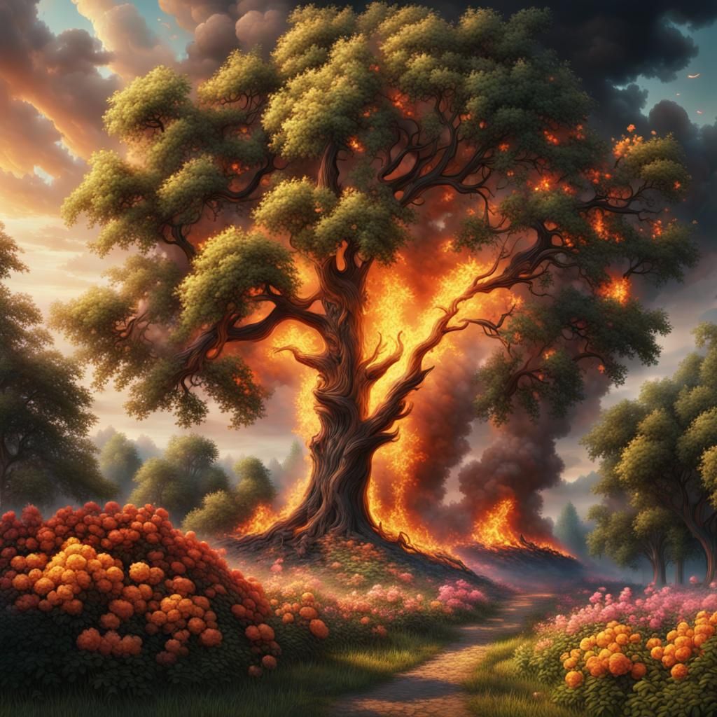 Summer Trees Ablaze: A Dramatic Digital Painting