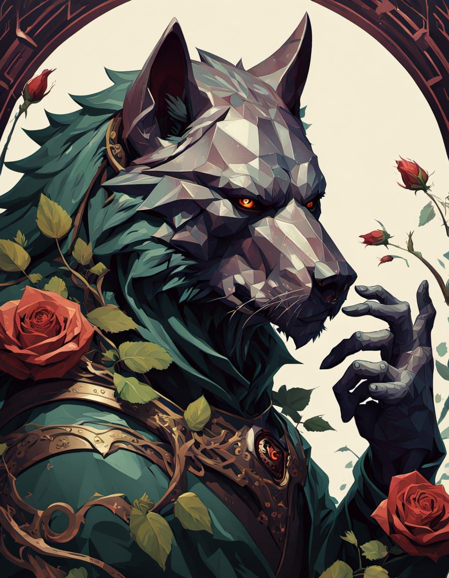 Fantasy Werewolf Love in Art Nouveau Style