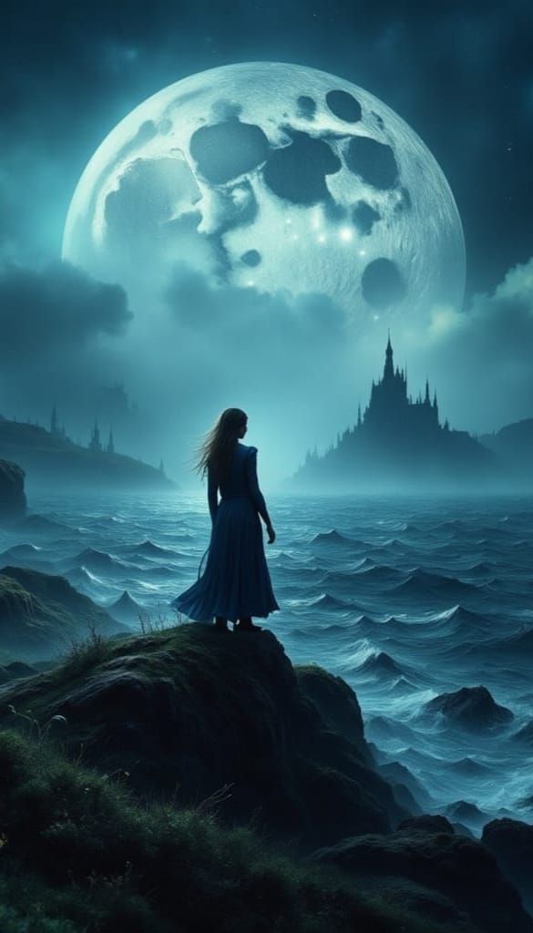 Woman Silhouetted Under the Celestial Glow of a Supermoon