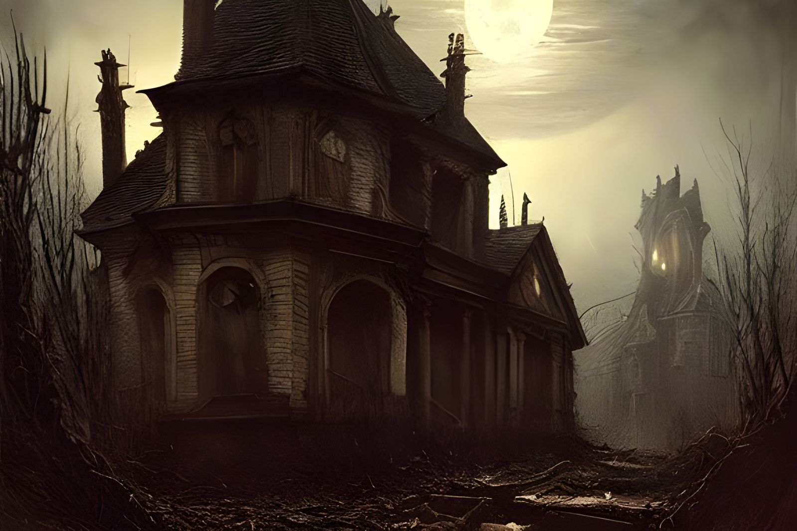 Sinister Haunted House in Hyperrealistic Style
