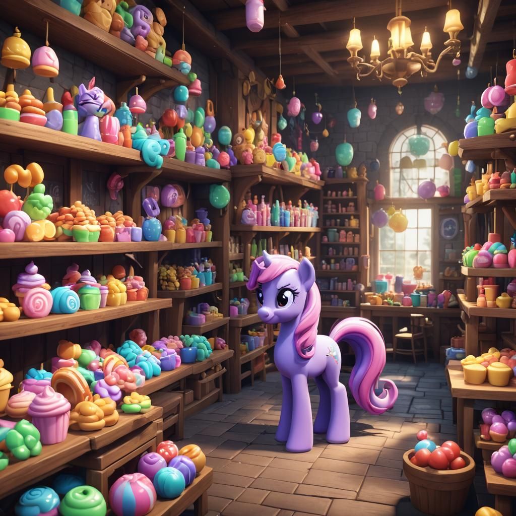 Little Pony in Sugar Shop: 3D Rendered Scene