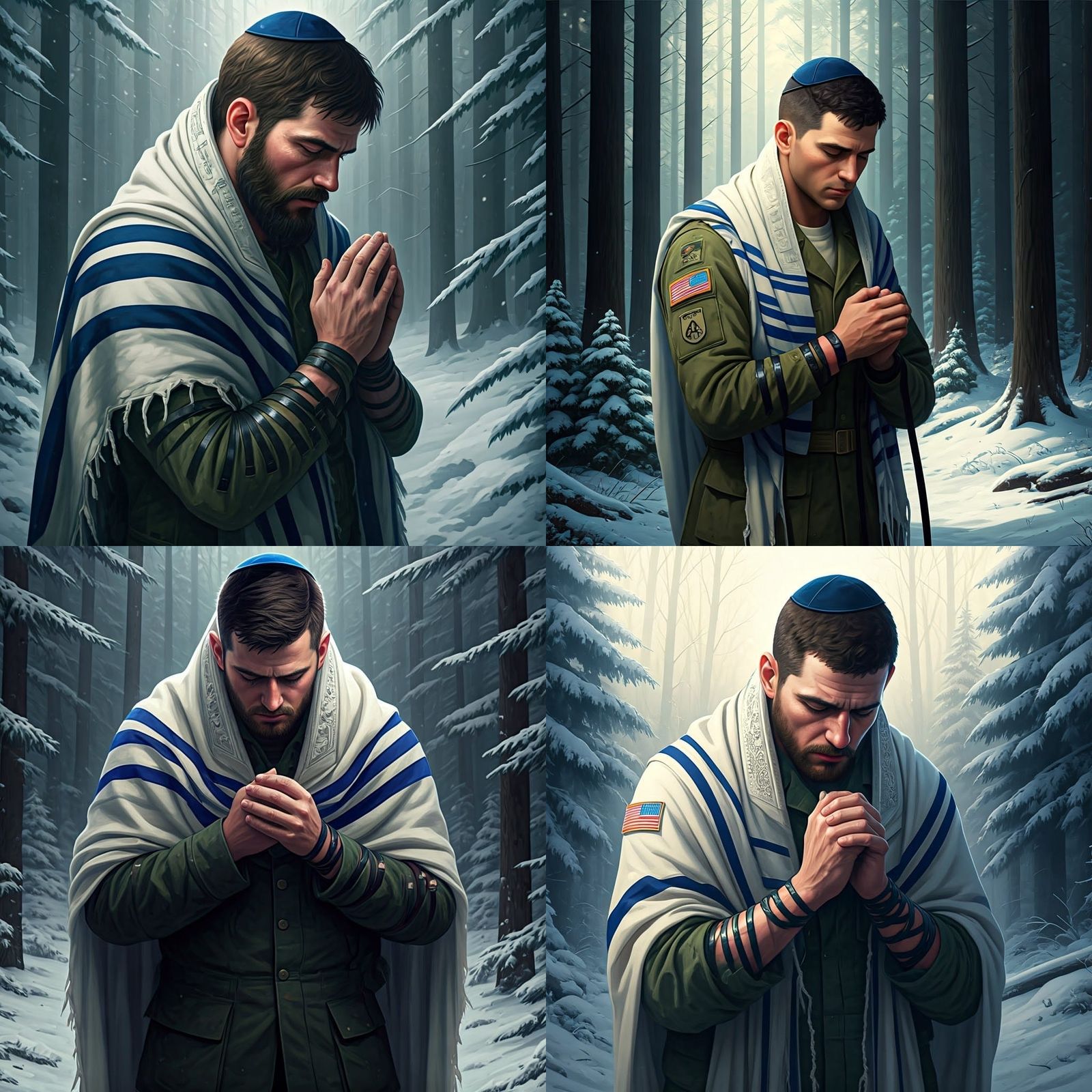 Jewish Soldier Praying in Forest: Anime Style