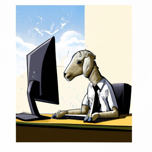 Stressed Lamb at Computer in Comic Book Style