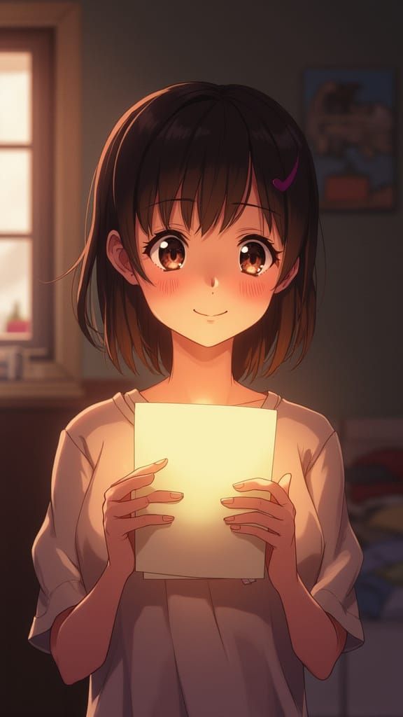 Shy Girl Reading Love Letter in Warm Light