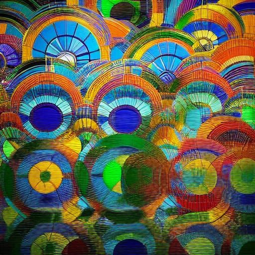 Vibrant Night Market in a Kaleidoscopic Garden
