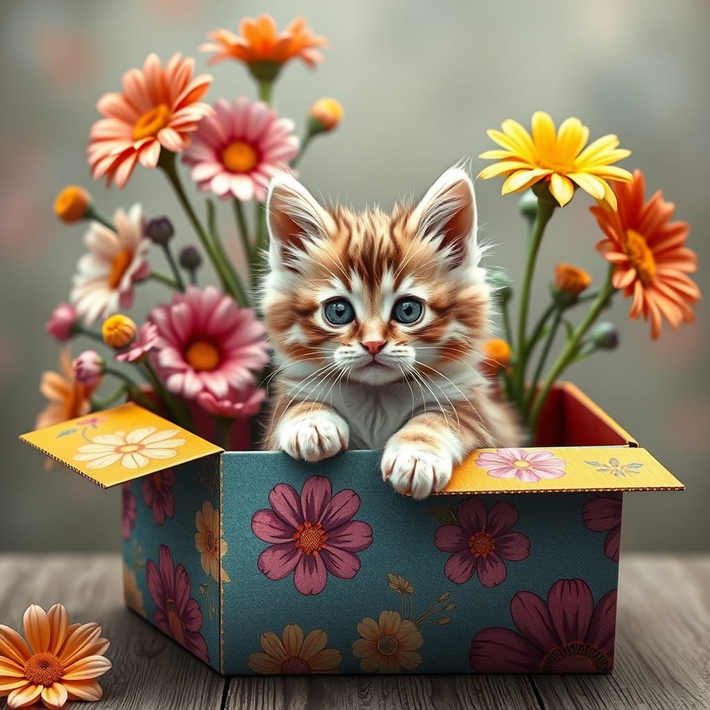 Vibrant Springtime Kitten Masterpiece