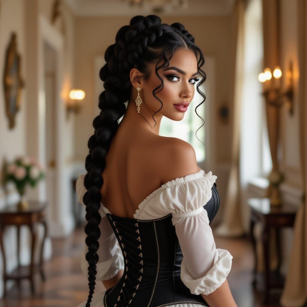 Elegant Woman in Corset with Elaborate Braided Hair