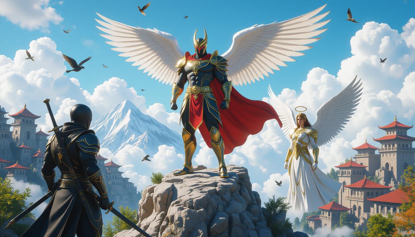 Syrian Superhero Overlooking Mount El Sheikh as Digital Art