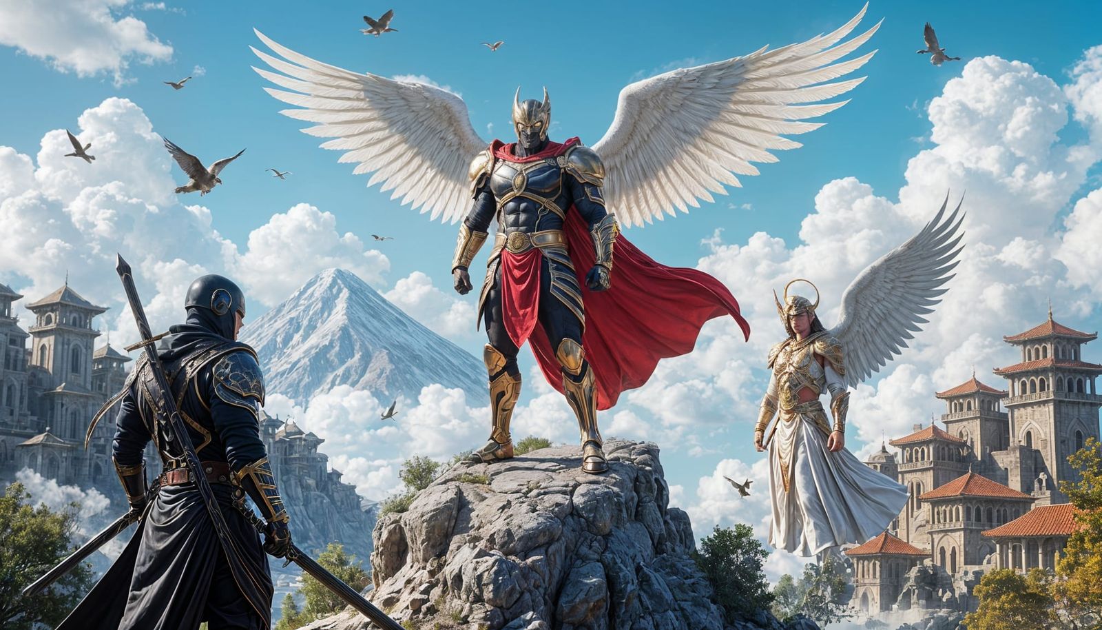 Syrian Superhero Overlooking Mountain Plains in Fictional Sc...