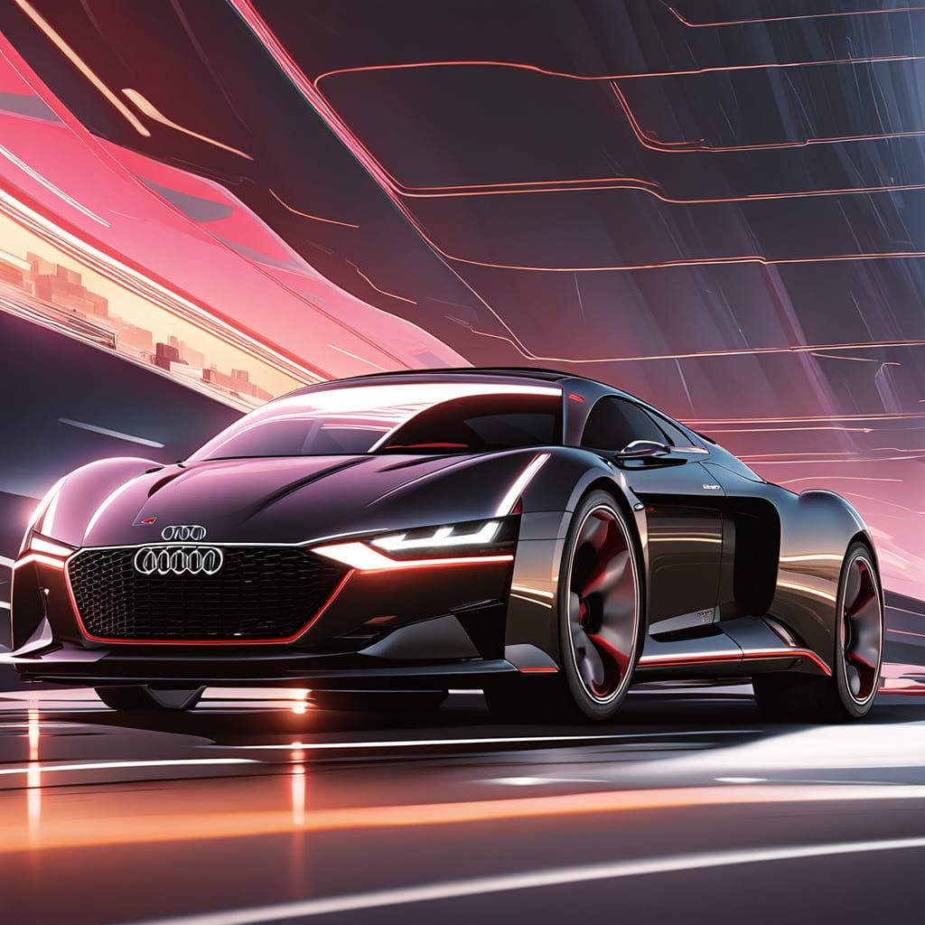 Audi Concept Car Speeds Down Deserted Highway at Sunset