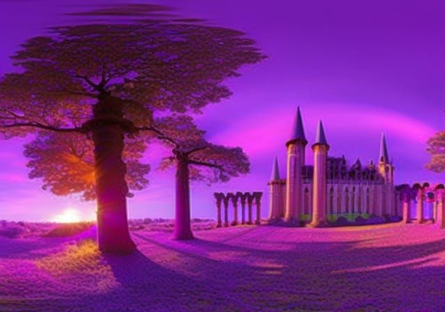 Psychedelic fantasy castle yellow and purple Guido Borelli HDRI,  360 Panorama