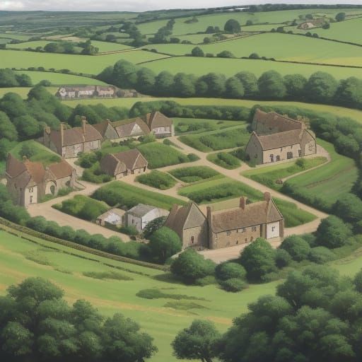 Idyllic Farm Landscape in Bourton-on-the-Water Style Oil Pai...