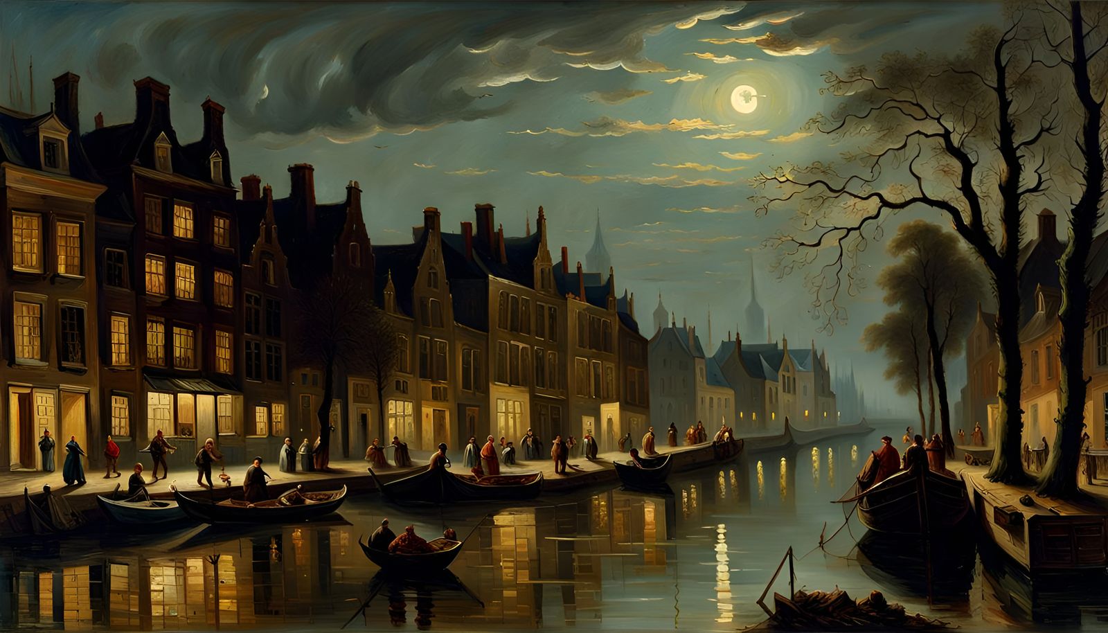 Moonlit Canal Scene Inspired by Dutch Masters