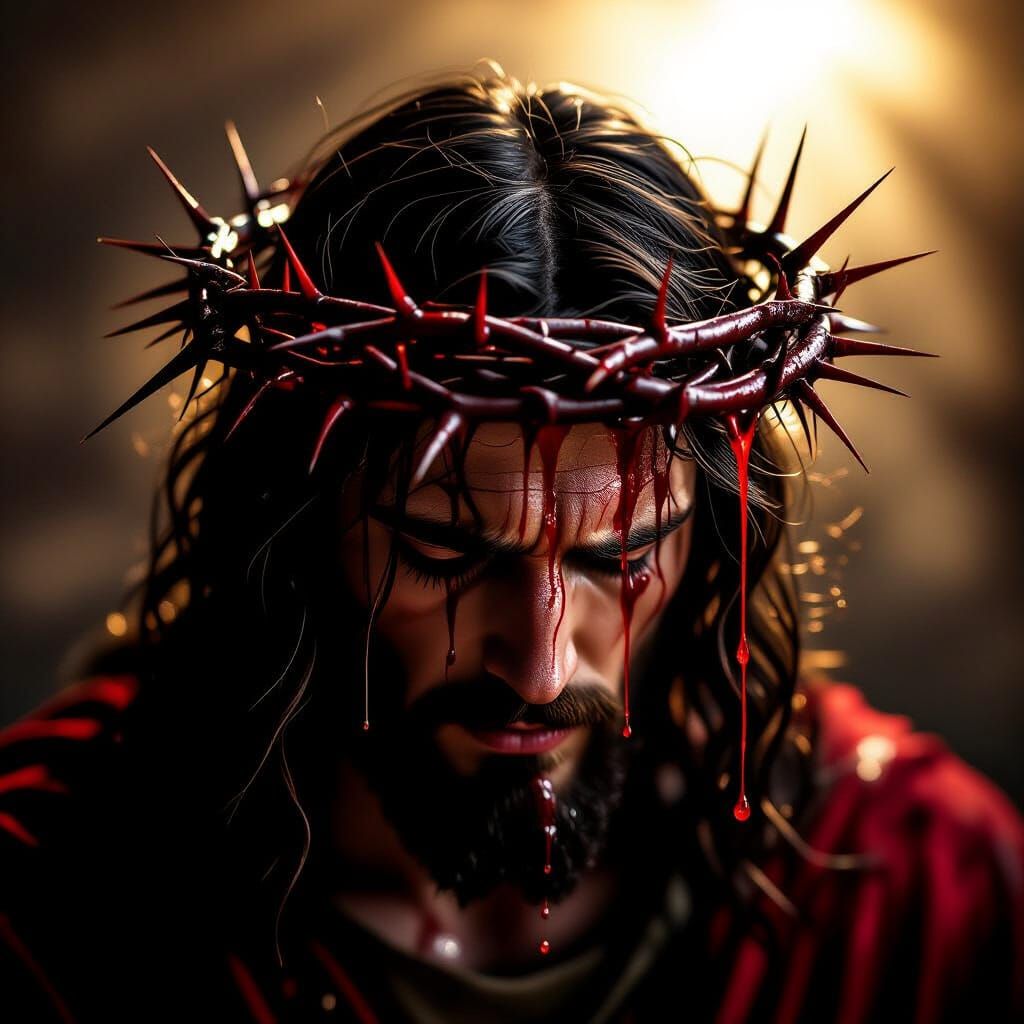 Hyperrealistic Crown of Thorns with Blood Drops