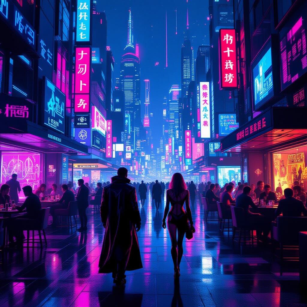 Futuristic Cyberpunk Cityscape at Dusk in Cyberpunk Style