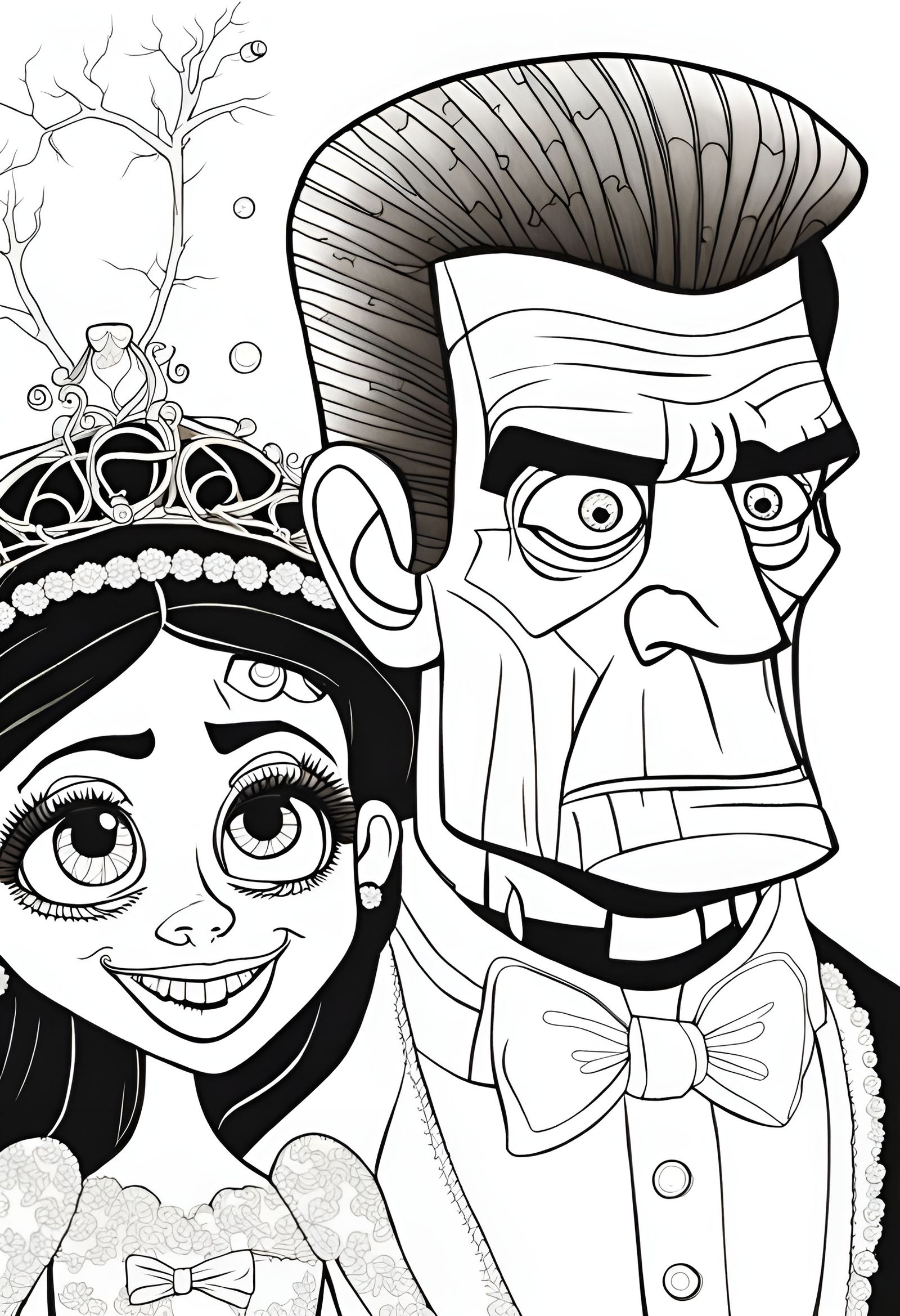 Frankenstein and Bride: Pixar Coloring Page