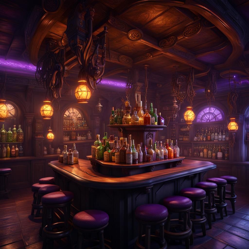 Dark Fantasy Tavern with Elaborate Hookahs