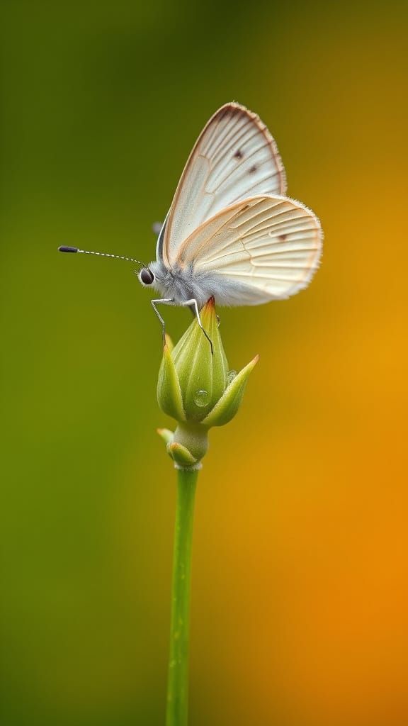 Butterfly on Bud with Translucent Wings
