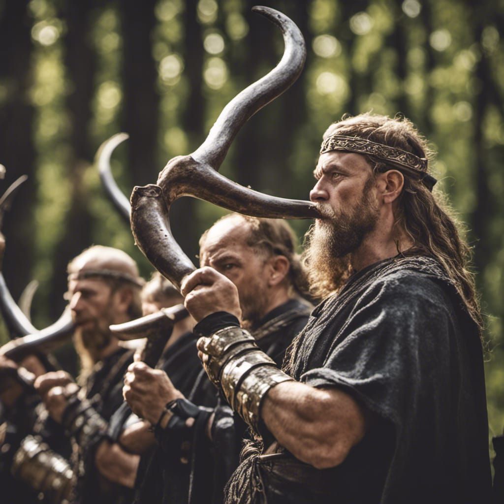 Celtic Warriors and Druids in Sacred Grove