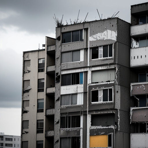 Abandoned Urban Landmark in Grimy Black and White