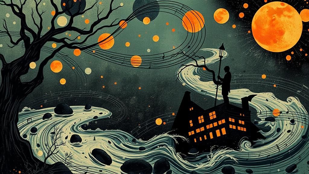 Dark Fantasy Graphic Score in a Kaleidoscopic Garden