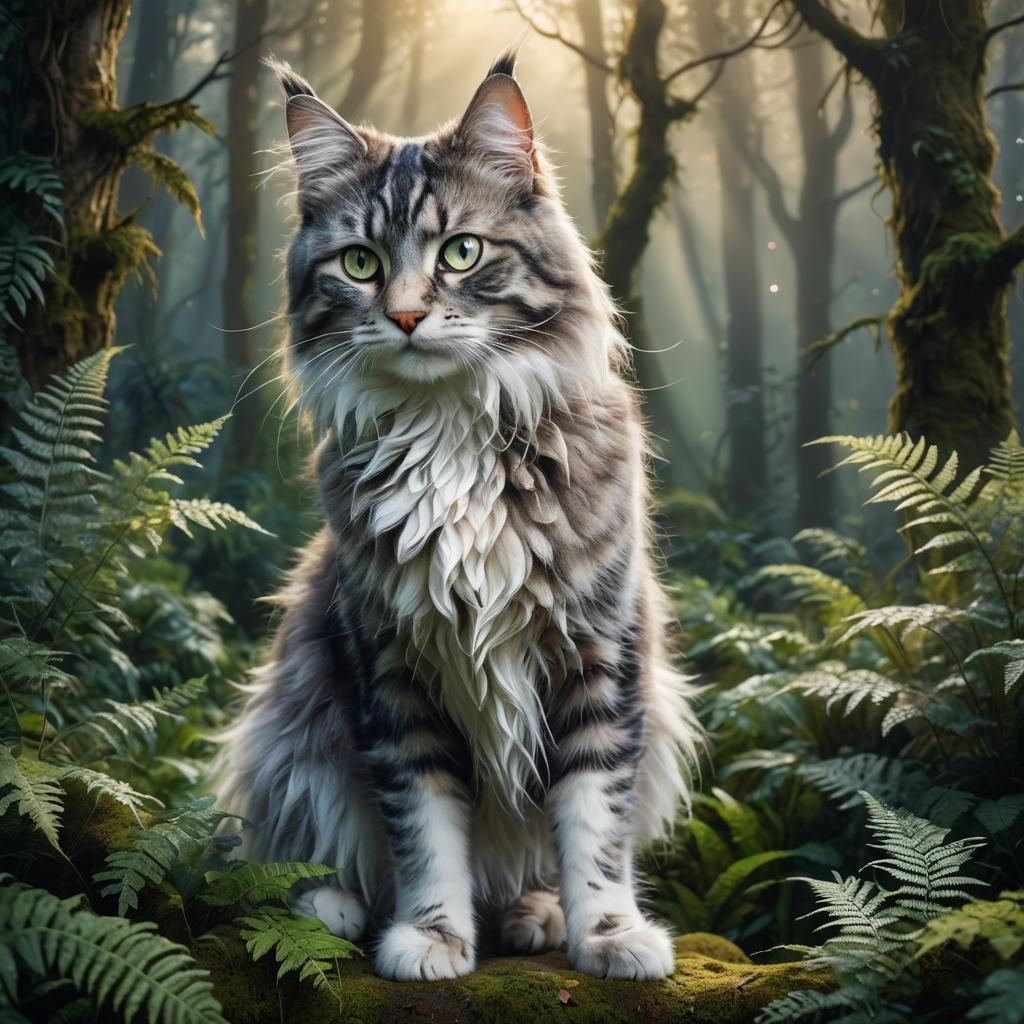 Mystical Forest Cat in High-Fantasy Concept Art