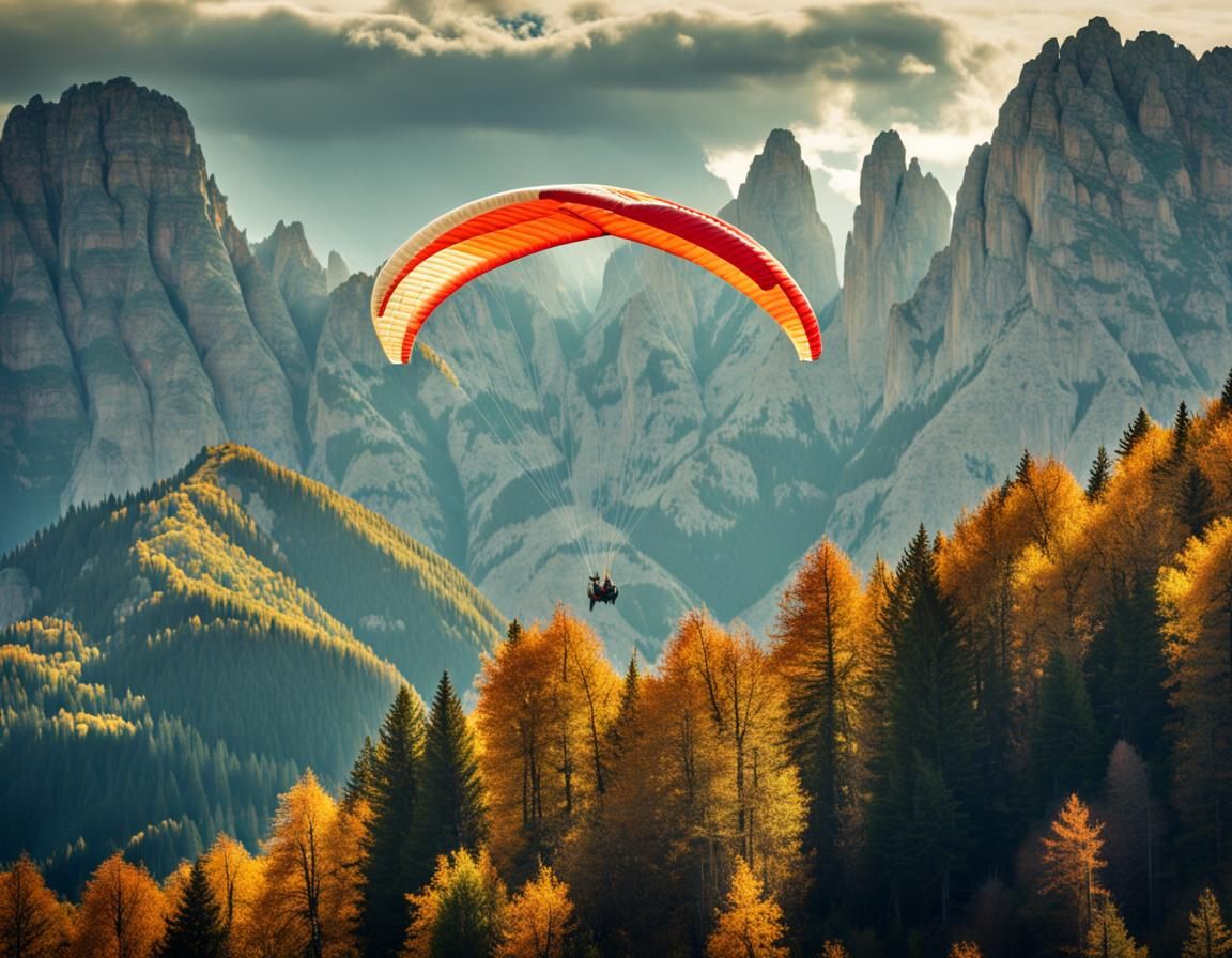 Paraglider Soaring Over Autumnal Dolomites