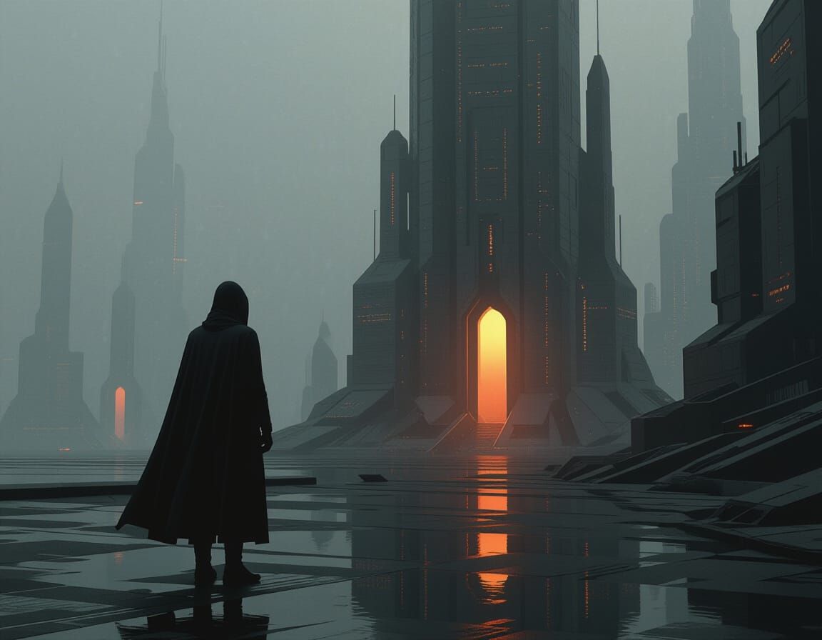 Ominous Figure Illuminated in the Style of Ash Thorp