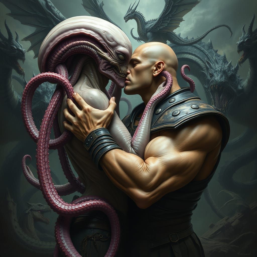 Alien Embrace in Biomechanical Surrealism
