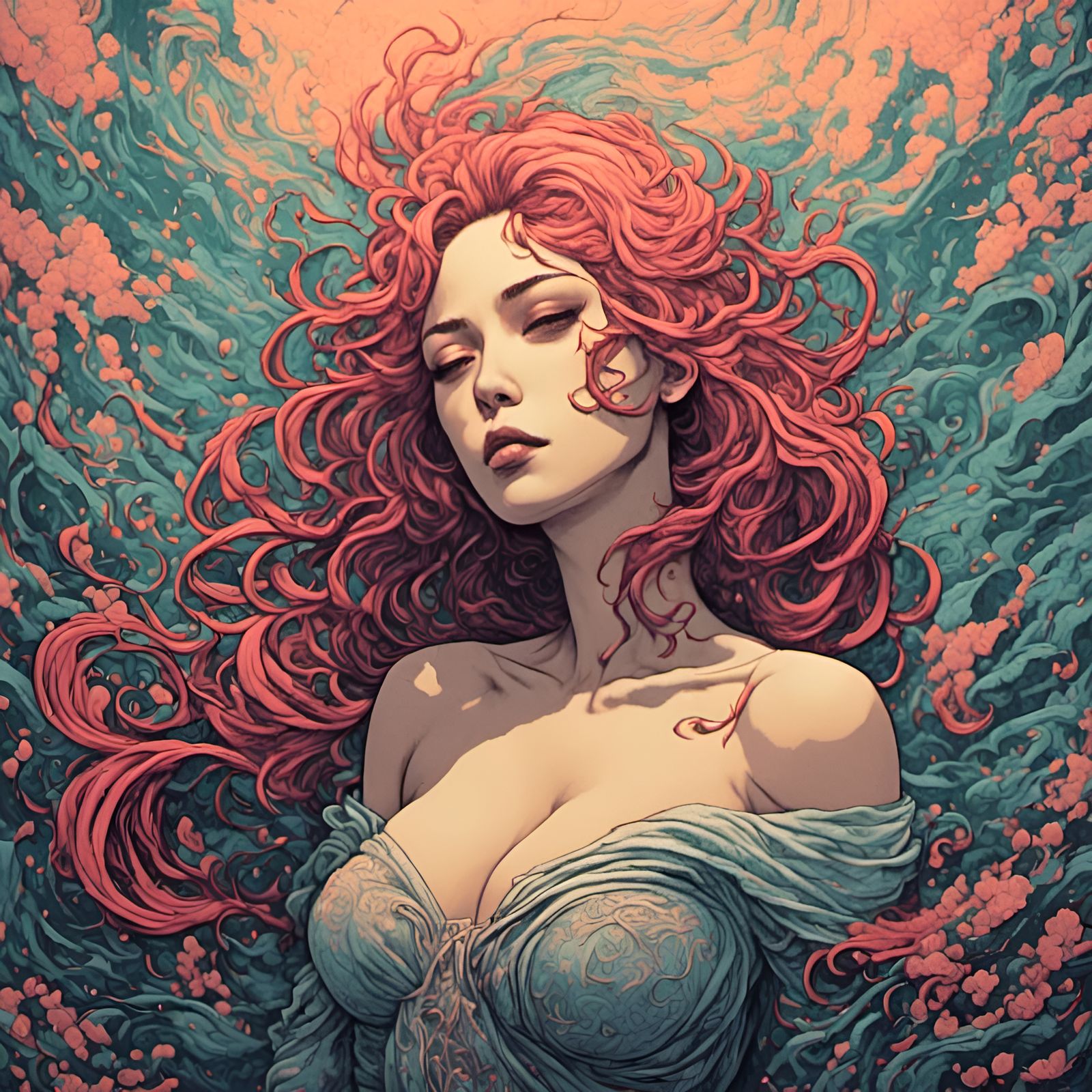 Linocut Portrait of a Beautiful Woman