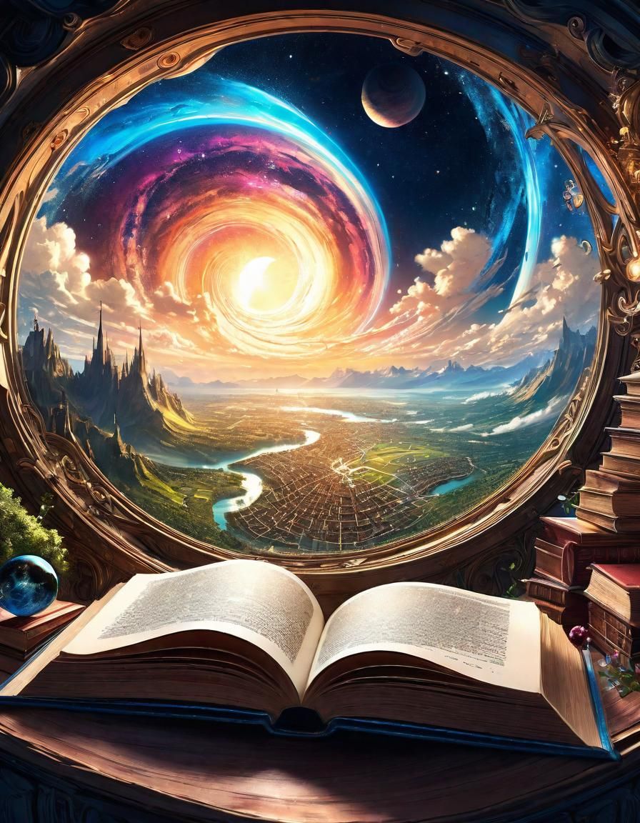 Magical Landscape on Open Book in Anime Style