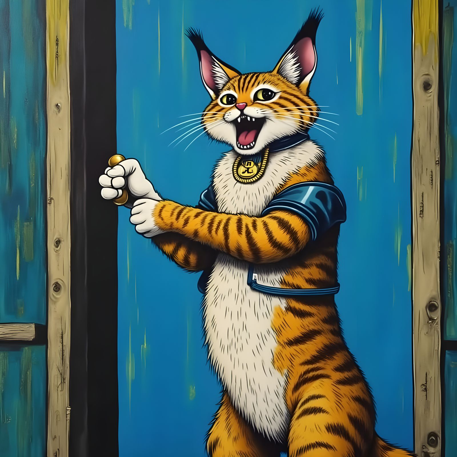 Vintage-Style Cartoon Cat Opens Door in a Hiss