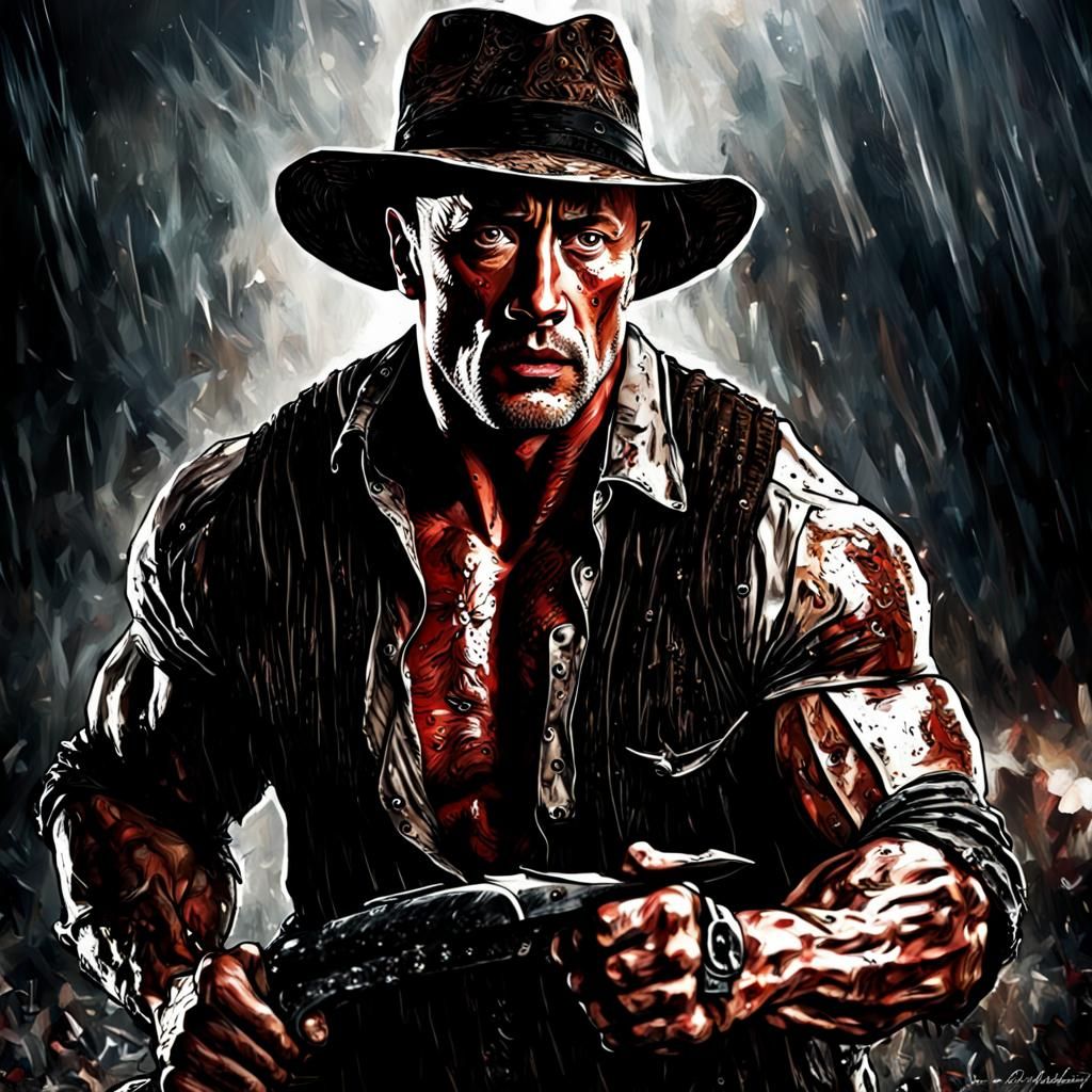 Dwayne Johnson as Freddy Kreuger in Hyperrealistic Style