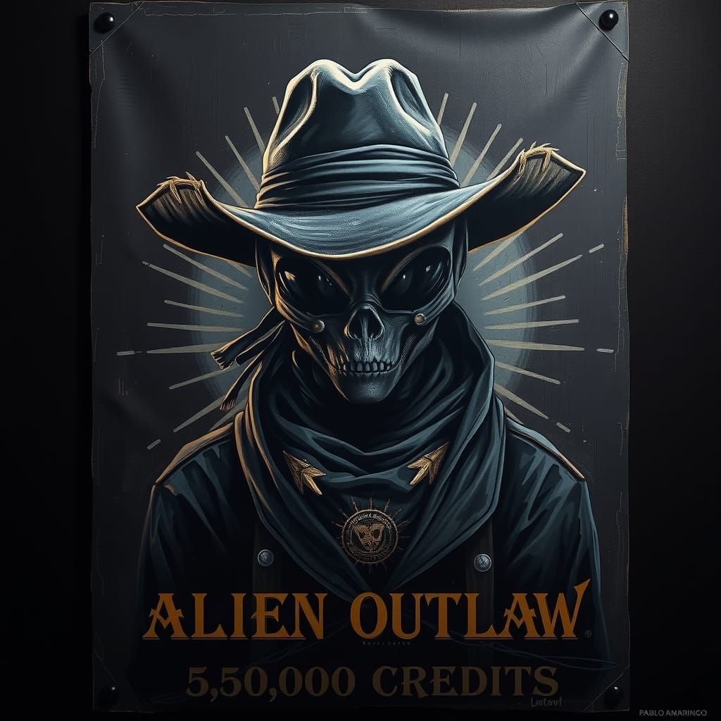 Alien Outlaw Wanted Poster in Gritty Dark Aesthetic